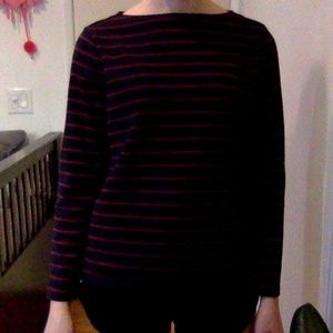 Uniqlo Navy Red Striped Boat neck Long Sleeve Top